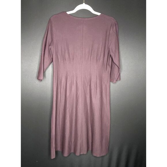 Eileen Fisher Women's Chocolate Mocha Brown V-Neck Swing Minimalist Midi Dress M - Picture 5 of 9